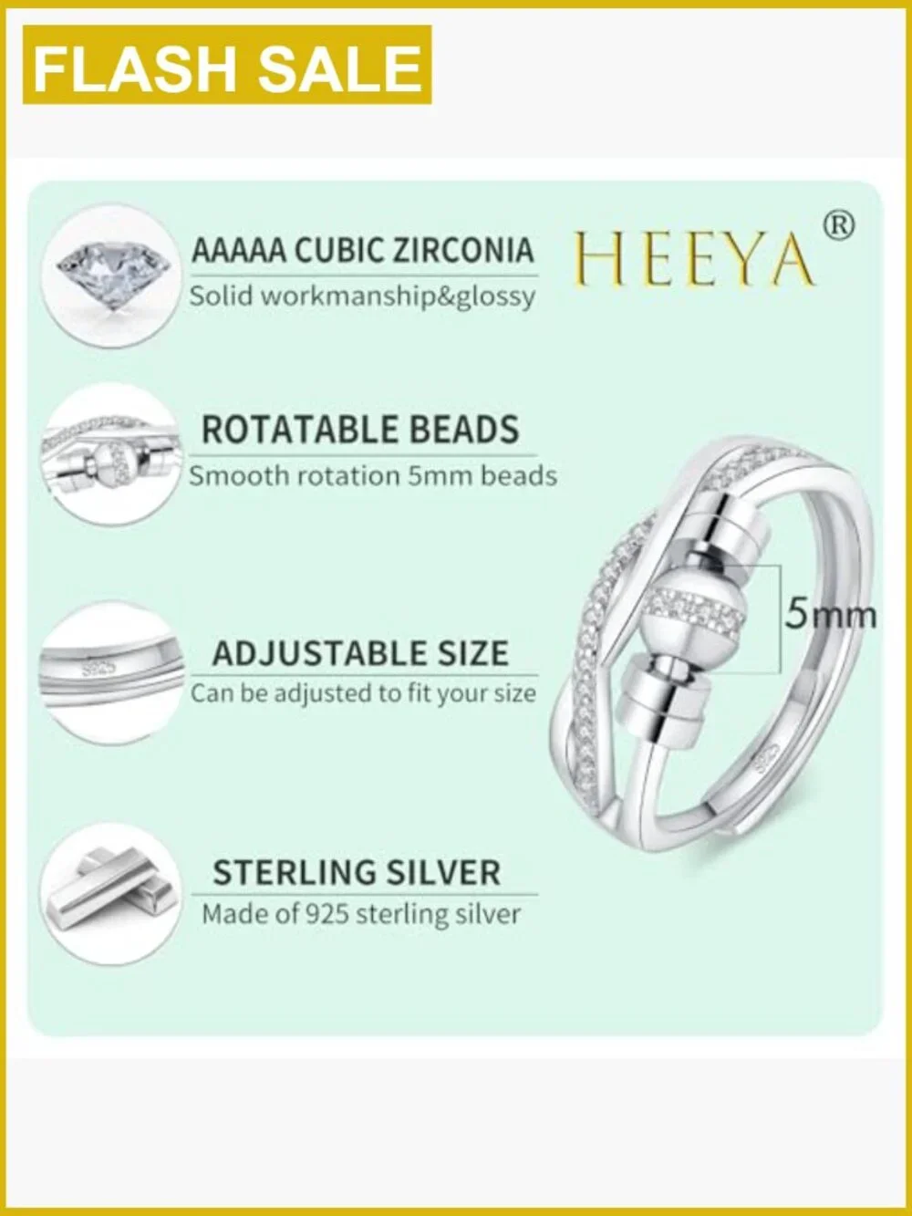Adjustable Sterling Silver Fidget Spinner Ring for Anxiety Relief